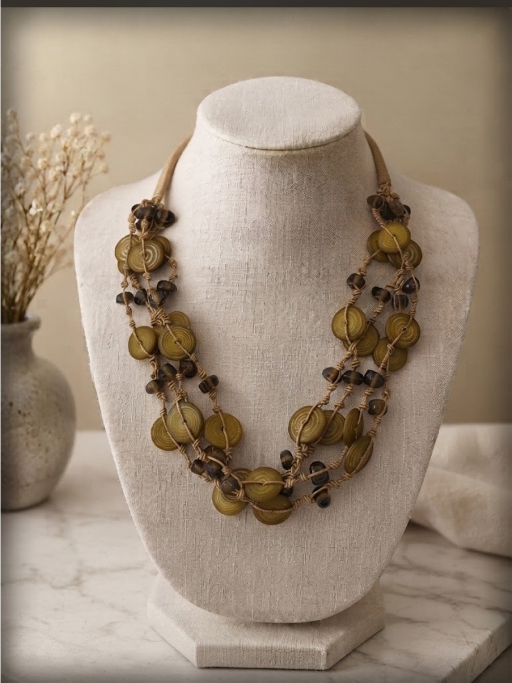 Chunky Brown and Tan Multi-Strand Necklace